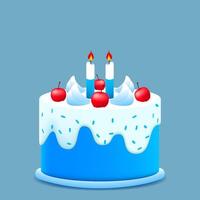 Geburtstag Kuchen 3d Illustration im Blau und Weiß Farbe. Illustration vektor