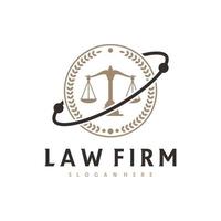 Planet Justice Logo-Vektorvorlage, kreative Logo-Designkonzepte für Anwaltskanzleien vektor