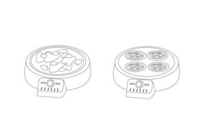 elektrisch Pfannkuchen Hersteller - - zwei Optionen zum einer Pfannkuchen und zum mehrere, Umriss, Silhouette. Haushalt Haushaltsgeräte zum das Küche, zum Kochen. schwarz und Weiß Illustration vektor