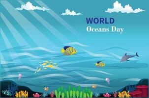 värld oceaner dag design med under vatten vektor