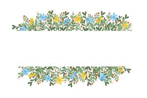 abstrakt Blumen- horizontal Hintergrund mit Kopieren Raum. Hand gezeichnet eben stilisiert einfach Blumen und Geäst. botanisch natürlich Hintergrund isoliert auf Weiß Hintergrund. vektor