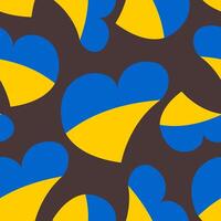 Gelb und Blau Herzen auf ein schwarz Hintergrund bilden ein süß nahtlos Muster. vektor