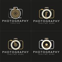 Satz von Kamera-Fotografie-Logo. mit weiß-goldener Farbe. minimalistisches und luxuriöses Konzept vektor