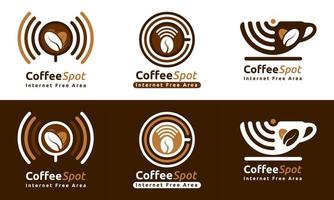 Kaffeetasse mit WLAN-Hotspot-Logo. Vorlagendesign für Café, Restaurant oder Bar. einzigartige, erstklassige und luxuriöse Vektorillustration vektor