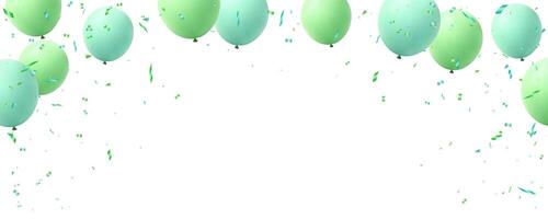Grün Luftballons und Konfetti zum großartig Öffnung Luxus Gruß Karte. Rahmen Vorlage vektor