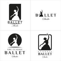 Set aus klassischem Vintage-Logo-Stil für Ballettstudio-Logo-Design. mit Frau im Ballettanzug auf schwarzem Hintergrund. Luxus- und Premium-Logo vektor