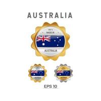 tillverkad i australien etikett, stämpel, märke eller logotyp. med Australiens nationella flagga. på platina, guld och silverfärger. premium- och lyxemblem vektor