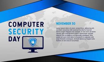 Hintergrund zum Tag der Computersicherheit. 30. november. Premium- und Luxus-Grußkarte, Brief, Poster oder Banner. mit einem Monitor, einem PC, einem Schild und einem Vorhängeschloss-Symbolvektor vektor