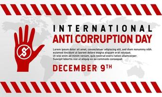 Hintergrund des internationalen Antikorruptionstages. 9. Dezember Vorlage für Banner, Grußkarten oder Poster. mit Waage der Gerechtigkeit und Geld-Symbol. Premium-Vektorillustration vektor