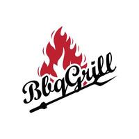 Illustration von ein Restaurant Design mit ein Jahrgang Grill Logo Konzept mit das Konzept von ein Feuer Verbrennung auf ein einfach Grill heiß Grill vektor