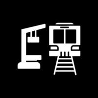 tåg station glyf omvänd ikon design vektor