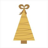 Goldener Weihnachtsbaum mit Schleife im skandinavischen minimalistischen Stil isoliert auf weißem Hintergrund. Weihnachtsbaum für Dekoration und Dekoration. vektor