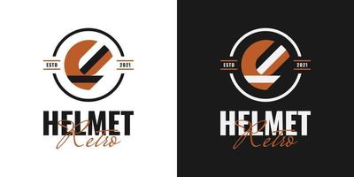 Retro-Motorradhelm-Logo-Design für Helmladen oder Motorrad-Gang-Emblem. Vintage Helmemblem, Symbol oder Symbol vektor
