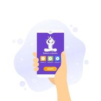 meditation app design, telefon i handen, vektor