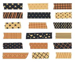 Set aus Gold mit schwarz gemusterten Washi Tape Streifen vektor