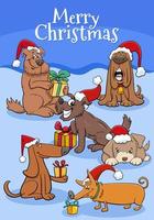 Design oder Grußkarte mit Cartoon-Hunden zur Weihnachtszeit vektor