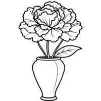 Nelke Blume auf das Vase Gliederung Illustration Färbung Buch Seite Design, Nelke Blume auf das Vase schwarz und Weiß Linie Kunst Zeichnung Färbung Buch Seiten zum Kinder und Erwachsene vektor