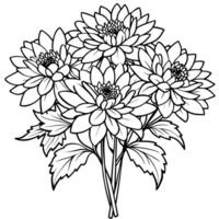 krysantemum blomma bukett översikt illustration färg bok sida design, krysantemum blomma bukett svart och vit linje konst teckning färg bok sidor för barn och vuxna vektor