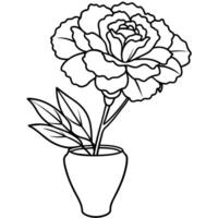 Nelke Blume auf das Vase Gliederung Illustration Färbung Buch Seite Design, Nelke Blume auf das Vase schwarz und Weiß Linie Kunst Zeichnung Färbung Buch Seiten zum Kinder und Erwachsene vektor