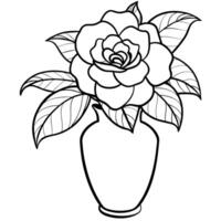 Kamelie Blume auf das Vase Gliederung Illustration Färbung Buch Seite Design, Kamelie Blume auf das Vase schwarz und Weiß Linie Kunst Zeichnung Färbung Buch Seiten zum Kinder und Erwachsene vektor