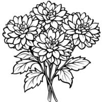 krysantemum blomma bukett översikt illustration färg bok sida design, krysantemum blomma bukett svart och vit linje konst teckning färg bok sidor för barn och vuxna vektor