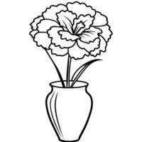 Nelke Blume auf das Vase Gliederung Illustration Färbung Buch Seite Design, Nelke Blume auf das Vase schwarz und Weiß Linie Kunst Zeichnung Färbung Buch Seiten zum Kinder und Erwachsene vektor