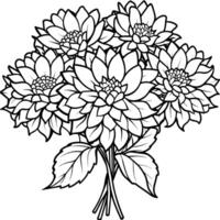 krysantemum blomma bukett översikt illustration färg bok sida design, krysantemum blomma bukett svart och vit linje konst teckning färg bok sidor för barn och vuxna vektor