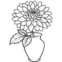 krysantemum blomma på de vas översikt illustration färg bok sida design, krysantemum blomma på de vas svart och vit linje konst teckning färg bok sidor för barn och vuxna vektor