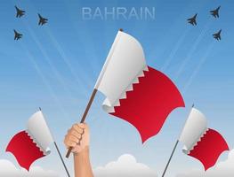 bahrain-flaggen wehen unter dem blauen himmel vektor