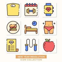 Neujahrsauflösung gesunder Lebensstil Icon-Set vektor