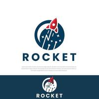 raket designmall logotyp runt planeten raket vektor illustration
