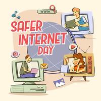 retrostil med internetaktiviteter på en säkrare internetdag vektor
