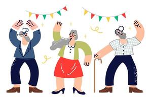 Party von Alten Menschen feiern Freund Jubiläum, zum Konzept von Glück von Pensionierung vektor