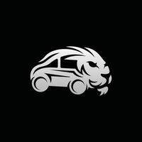 Löwe mit Auto Silhouette Stil modern Logo, Design Illustration auf schwarz Hintergrund vektor