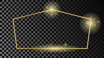 Gold glühend tetragon gestalten Rahmen isoliert auf dunkel Hintergrund. glänzend Rahmen mit glühend Auswirkungen. Illustration. vektor