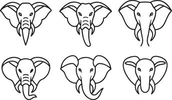 Gliederung Elefant Kopf Symbol Satz. Symbole zum Netz Design isoliert auf Weiß Hintergrund vektor