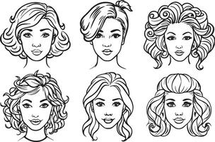 einstellen von Frauen mit anders Frisuren im schwarz und Weiß Farben vektor
