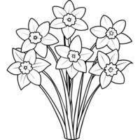 Narzisse Blume Strauß Gliederung Illustration Färbung Buch Seite Design, Narzisse Blume Strauß schwarz und Weiß Linie Kunst Zeichnung Färbung Buch Seiten zum Kinder und Erwachsene vektor