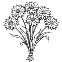 blåklint blomma bukett översikt illustration färg bok sida design, blåklint blomma bukett svart och vit linje konst teckning färg bok sidor för barn och vuxna vektor