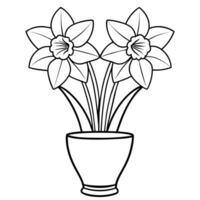 påsklilja blomma på de vas översikt illustration färg bok sida design, påsklilja blomma på de vas svart och vit linje konst teckning färg bok sidor för barn och vuxna vektor