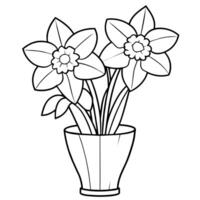 Narzisse Blume auf das Vase Gliederung Illustration Färbung Buch Seite Design, Narzisse Blume auf das Vase schwarz und Weiß Linie Kunst Zeichnung Färbung Buch Seiten zum Kinder und Erwachsene vektor