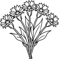 blåklint blomma bukett översikt illustration färg bok sida design, blåklint blomma bukett svart och vit linje konst teckning färg bok sidor för barn och vuxna vektor