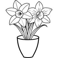 påsklilja blomma på de vas översikt illustration färg bok sida design, påsklilja blomma på de vas svart och vit linje konst teckning färg bok sidor för barn och vuxna vektor