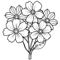 kosmos blomma bukett översikt illustration färg bok sida design, kosmos blomma bukett svart och vit linje konst teckning färg bok sidor för barn och vuxna vektor