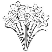 påsklilja blomma bukett översikt illustration färg bok sida design, påsklilja blomma bukett svart och vit linje konst teckning färg bok sidor för barn och vuxna vektor