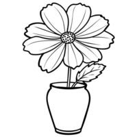 kosmos blomma på de vas översikt illustration färg bok sida design, kosmos blomma på de vas svart och vit linje konst teckning färg bok sidor för barn och vuxna vektor
