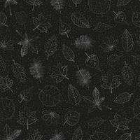 Vektor nahtlose Muster von weißen handgezeichneten strukturierten Blatt auf schwarzem Hintergrund. Herbst wiederholen Hintergrund mit isolierten bunten Birken, Ahorn, Eiche, Eberesche, Kastanie, Hasel, Linde, Erle, Espenblätter