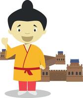 kinesisk tecknad serie karaktär med de bra vägg av Kina. illustration. barn historia samling. vektor