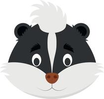 Skunk Gesicht im Karikatur Stil zum Kinder. Tier Gesichter Illustration Serie vektor