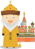 ryska välde tecknad serie karaktär med helgon basilika katedral. illustration. barn historia samling. vektor